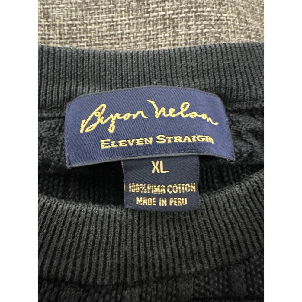 Byron Nelson Mens XL Sweater Eleven Straight Pima Cotton Textured Black